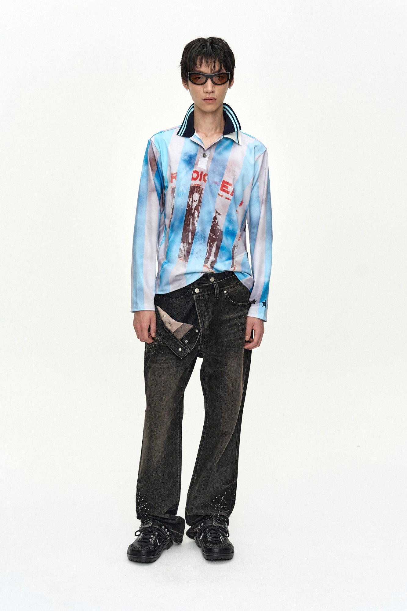 Andersson Bell Unisex Asymmetric Layered Hot-Fix Wide-Leg Jeans
