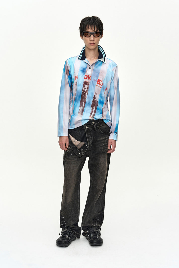 Andersson Bell Unisex Asymmetric Layered Hot-Fix Wide-Leg Jeans