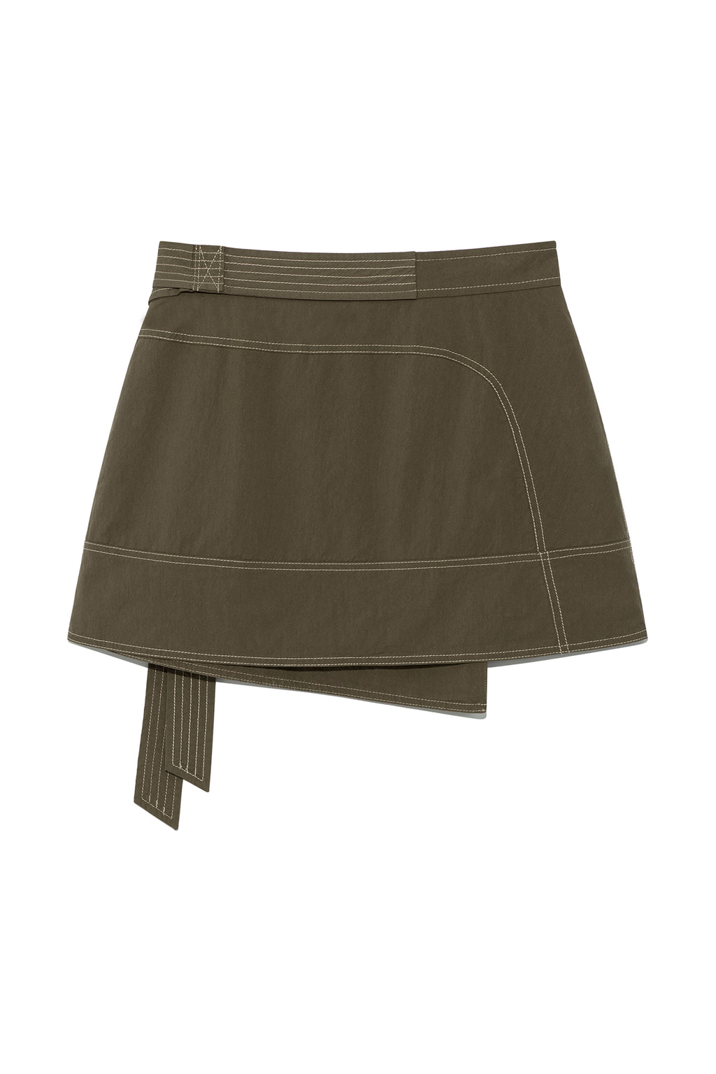 [matinkim] STITCH POINT BELTED WRAP SKIRT IN KHAKI