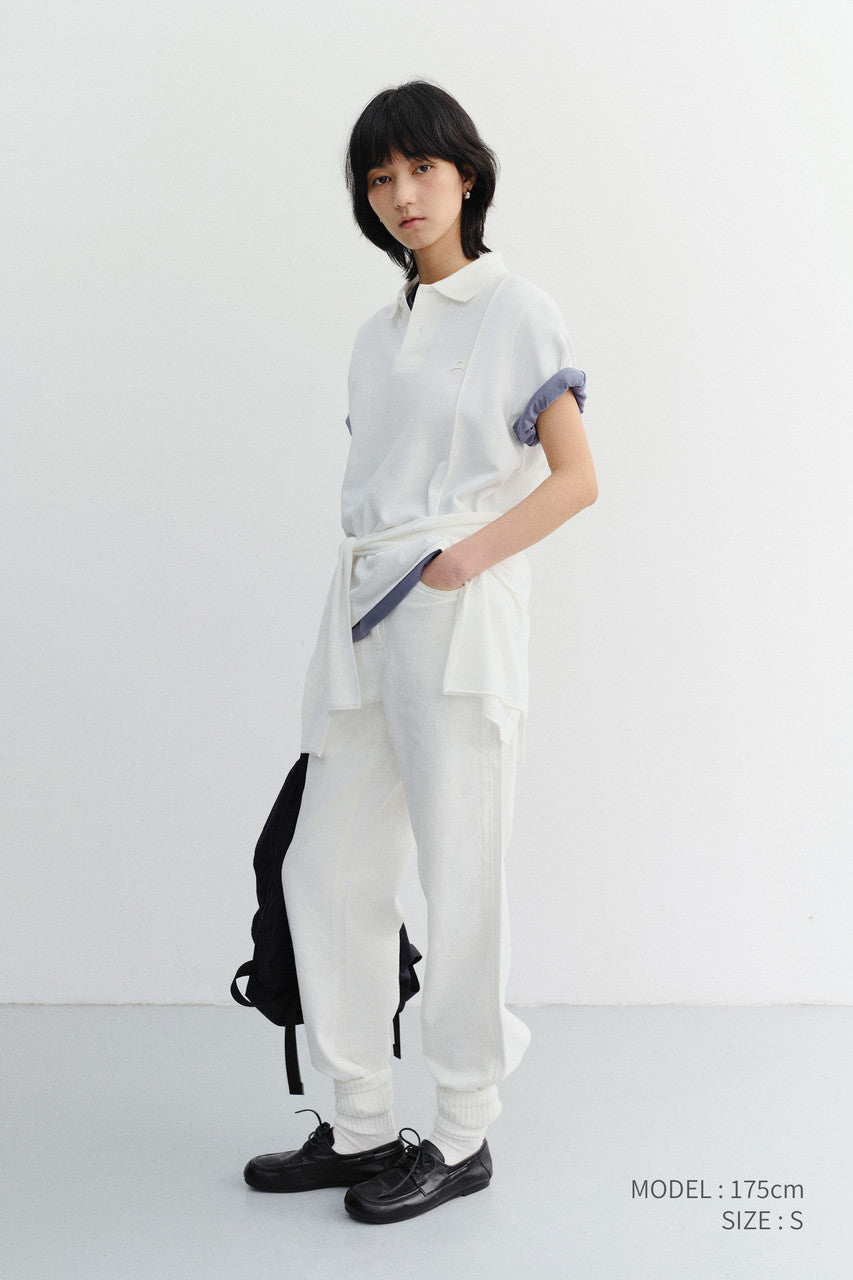 Dunst Unisex Leather Logo Polo Shirt Off White