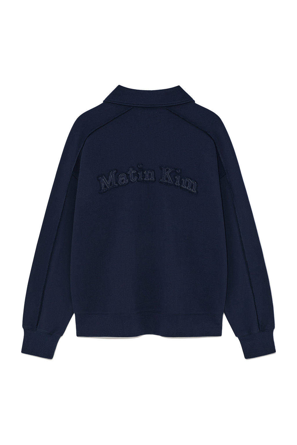 [matinkim] BACK LOGO HALF ZIP SWEATSHIRT FOR MEN IN NAVY