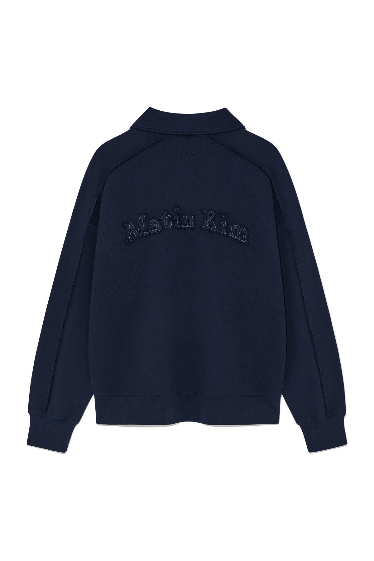 [matinkim] BACK LOGO HALF ZIP SWEATSHIRT FOR MEN IN NAVY