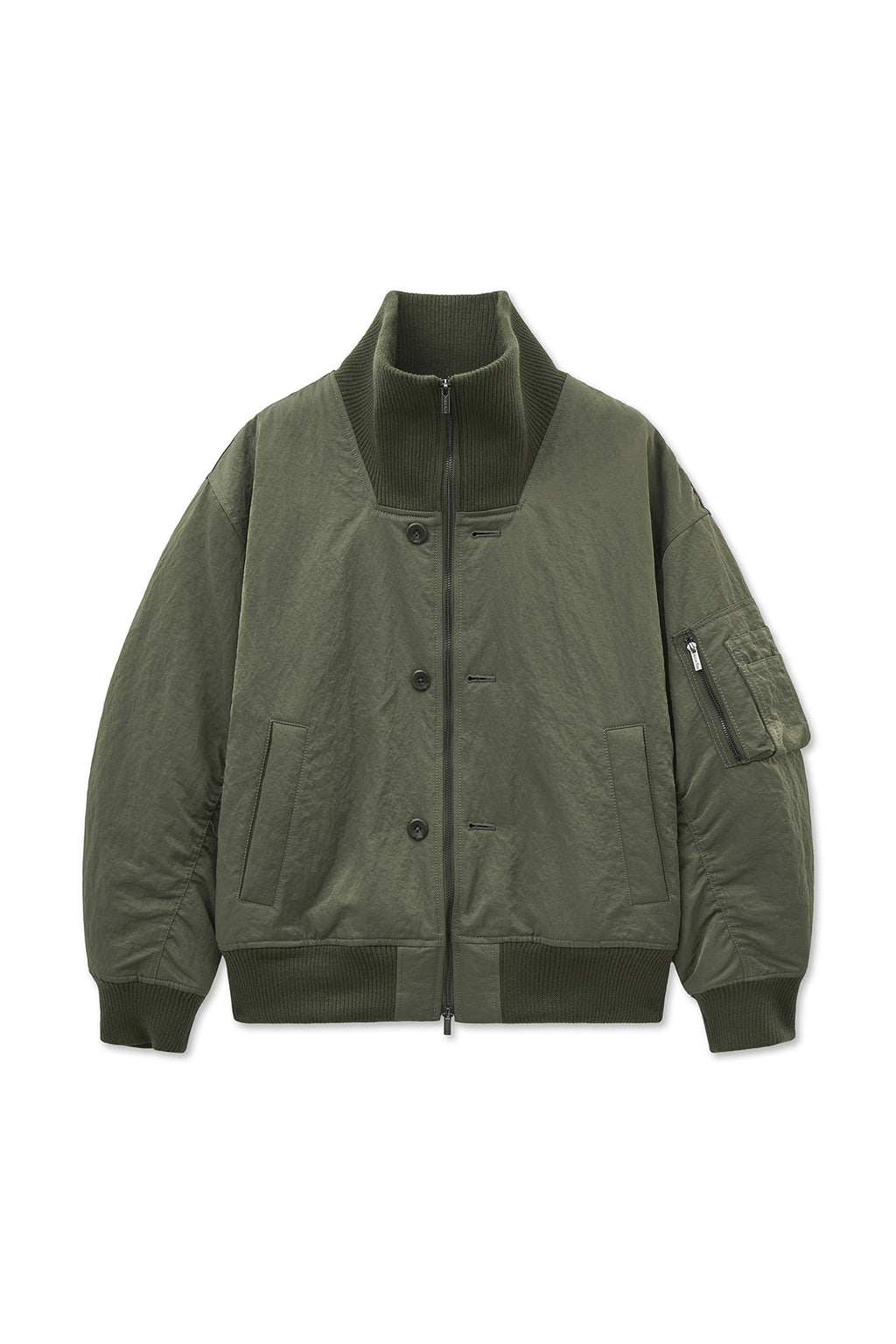 [matinkim] HIGH NECK BUTTON POINT ZIP UP JUMPER IN KHAKI