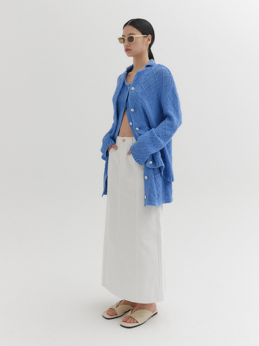 EENK A-Line Denim Skirt - White