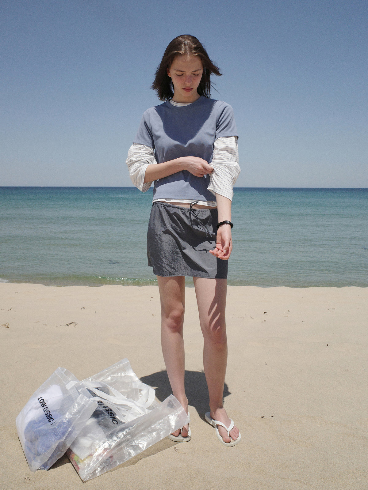 Low Classic Layered Reversible Mini Skirt Blue Charcoal