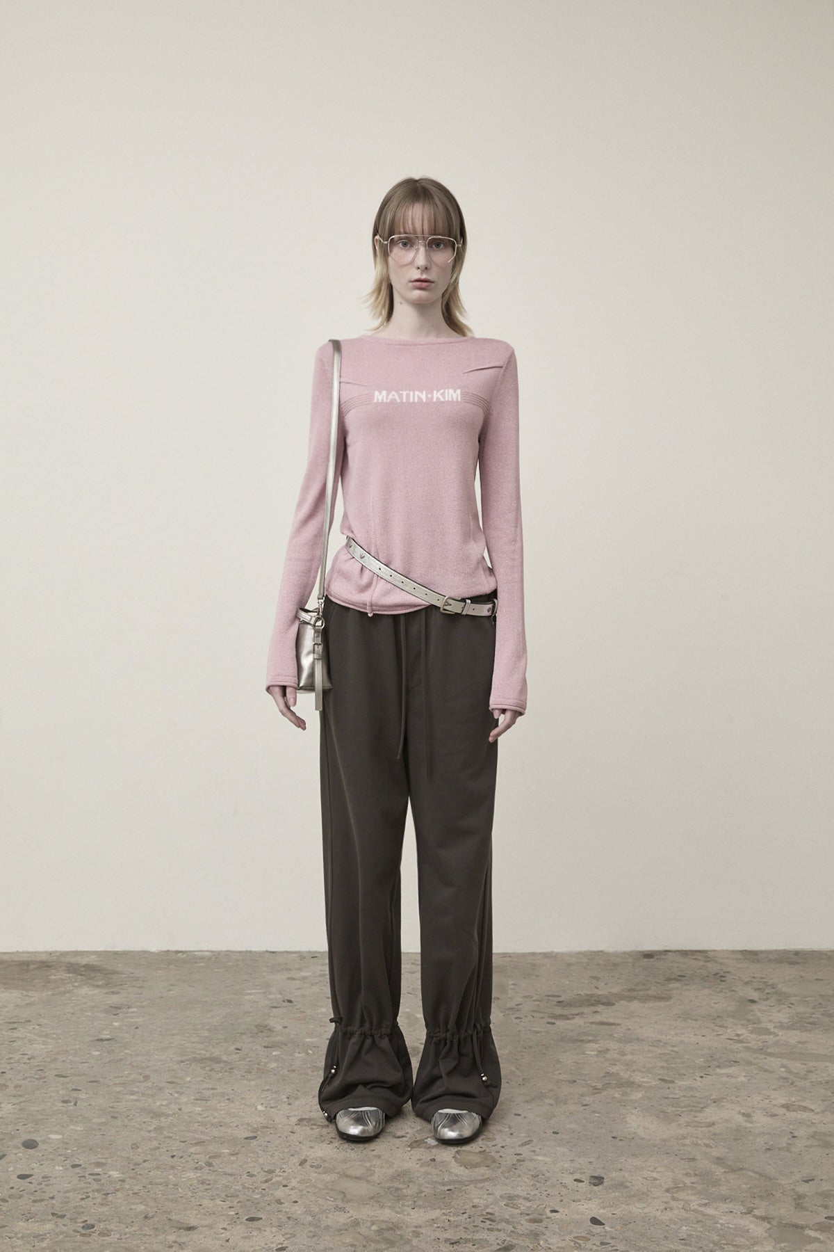 Matinkim Glitter Slim Logo Knit Top IN Pink