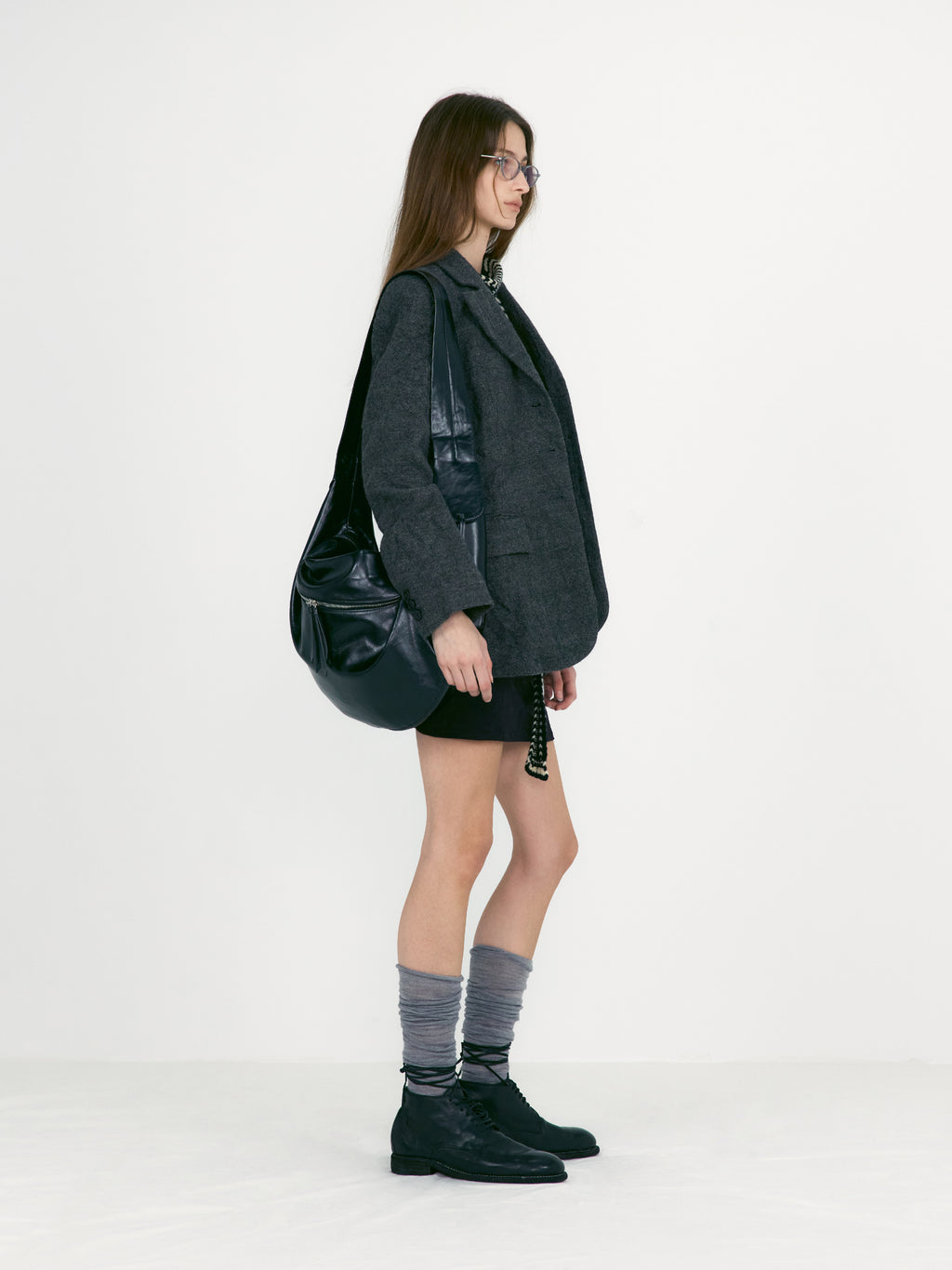 [low_classic] Crumpled Slim Wool Blazer
Tweed Check Grey