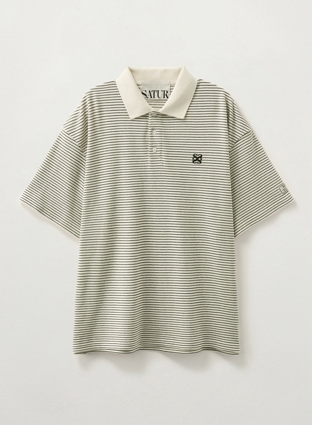 [satur] Stripe Collar T-Shirt - Ivory