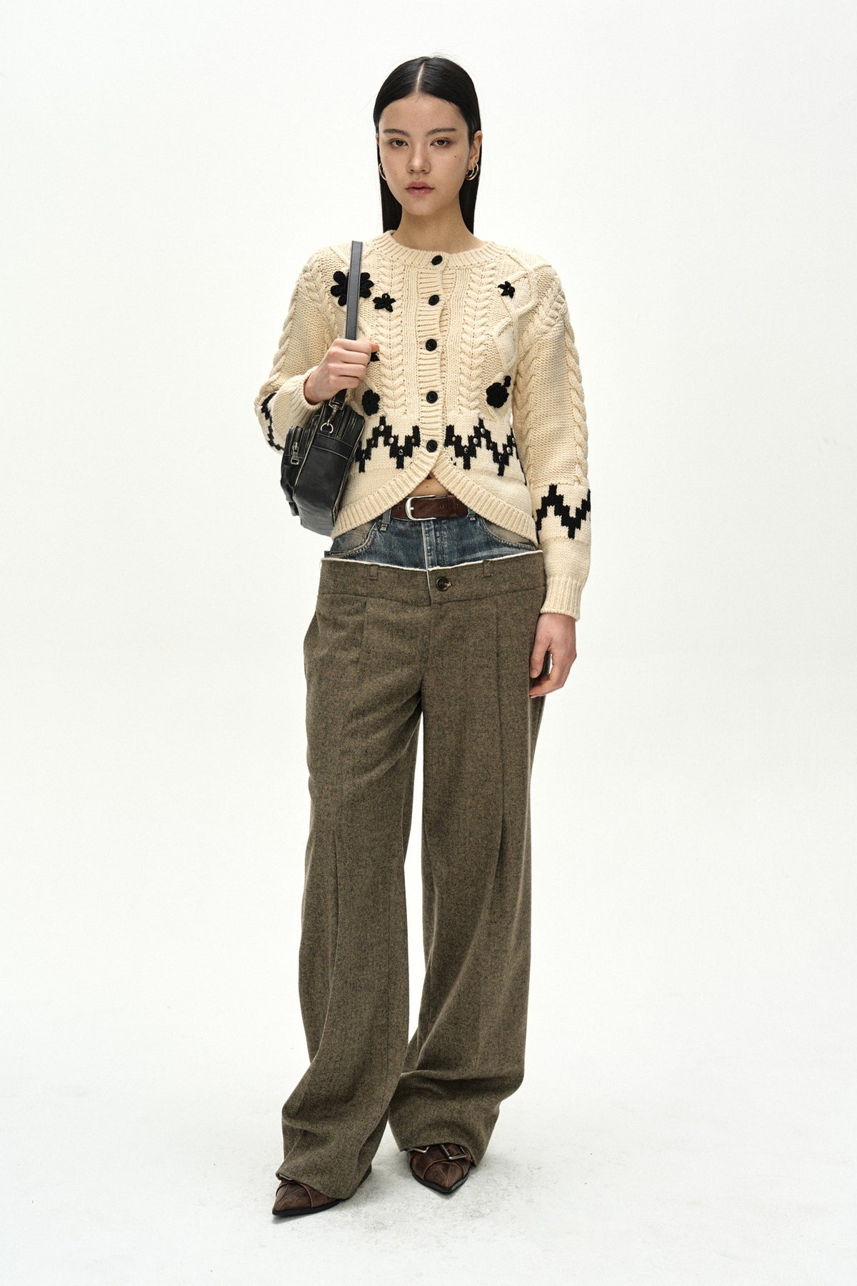 Andersson Bell Denim-Waist Herringbone Trousers