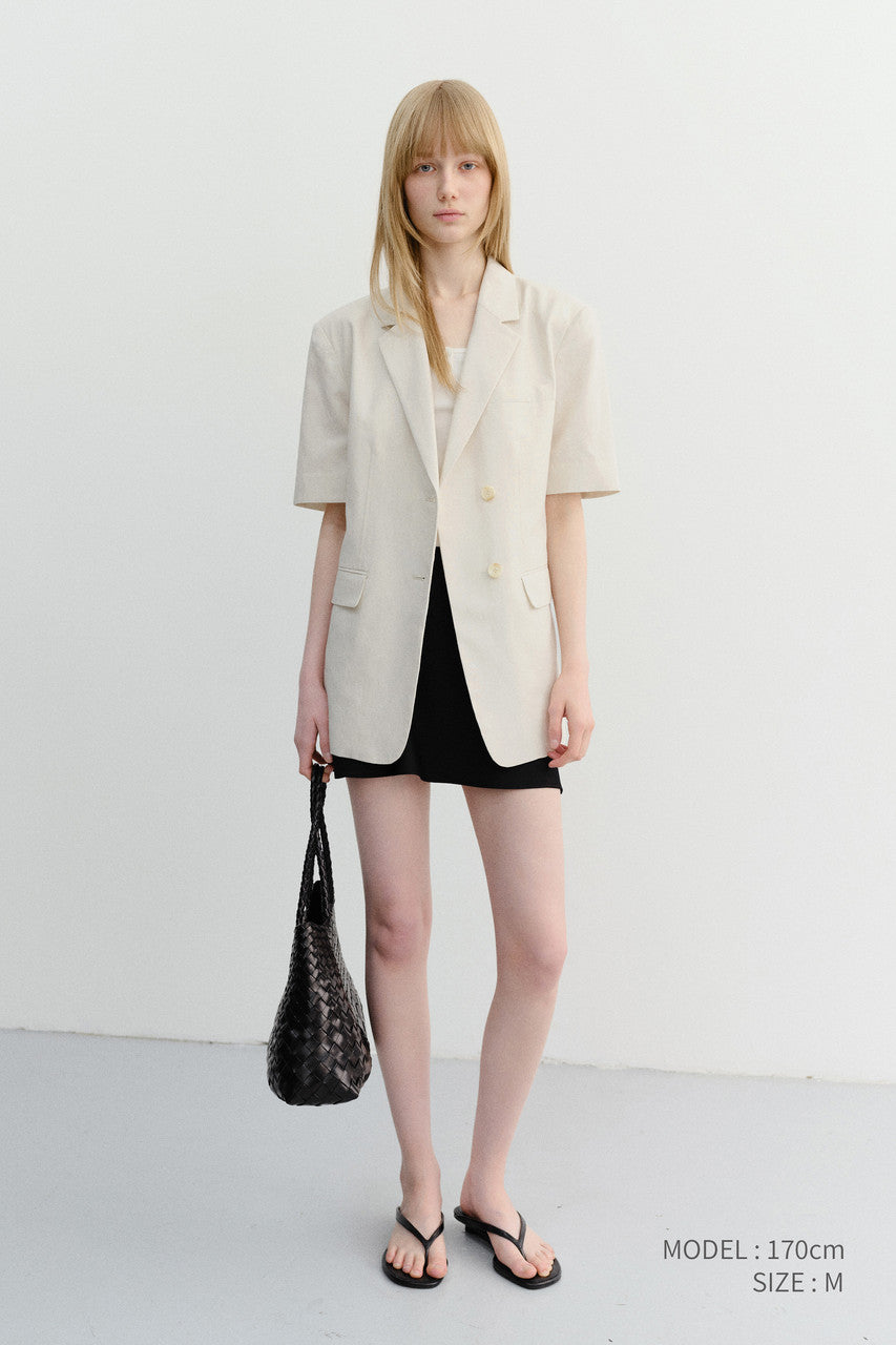 Dunst Half Sleeve Belted Linen Jacket Cream