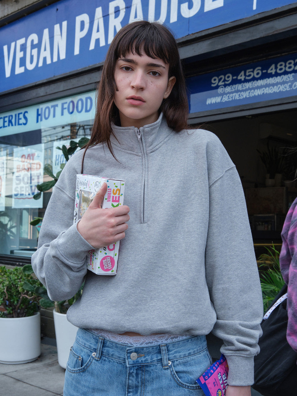 Low Classic Lc Sweat Half Zip-Up Melange Grey