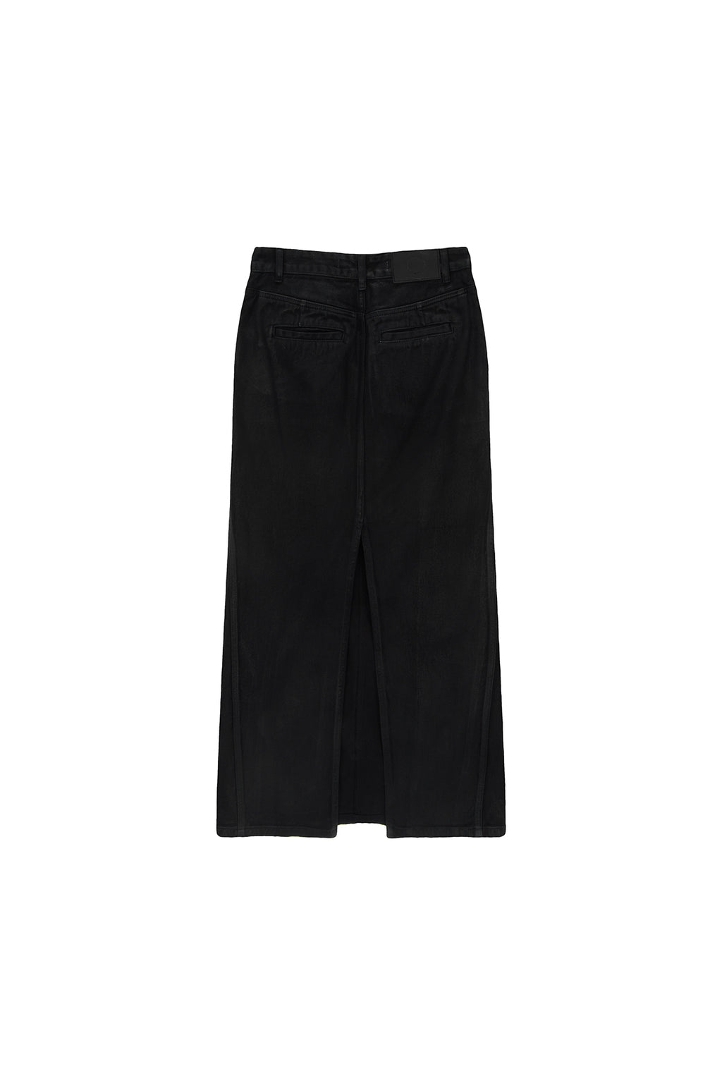 [matinkim] WAX COATING DENIM SKIRT IN BLACK