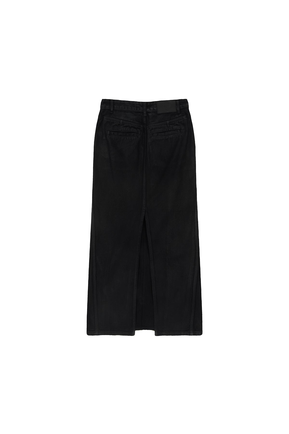 [matinkim] WAX COATING DENIM SKIRT IN BLACK