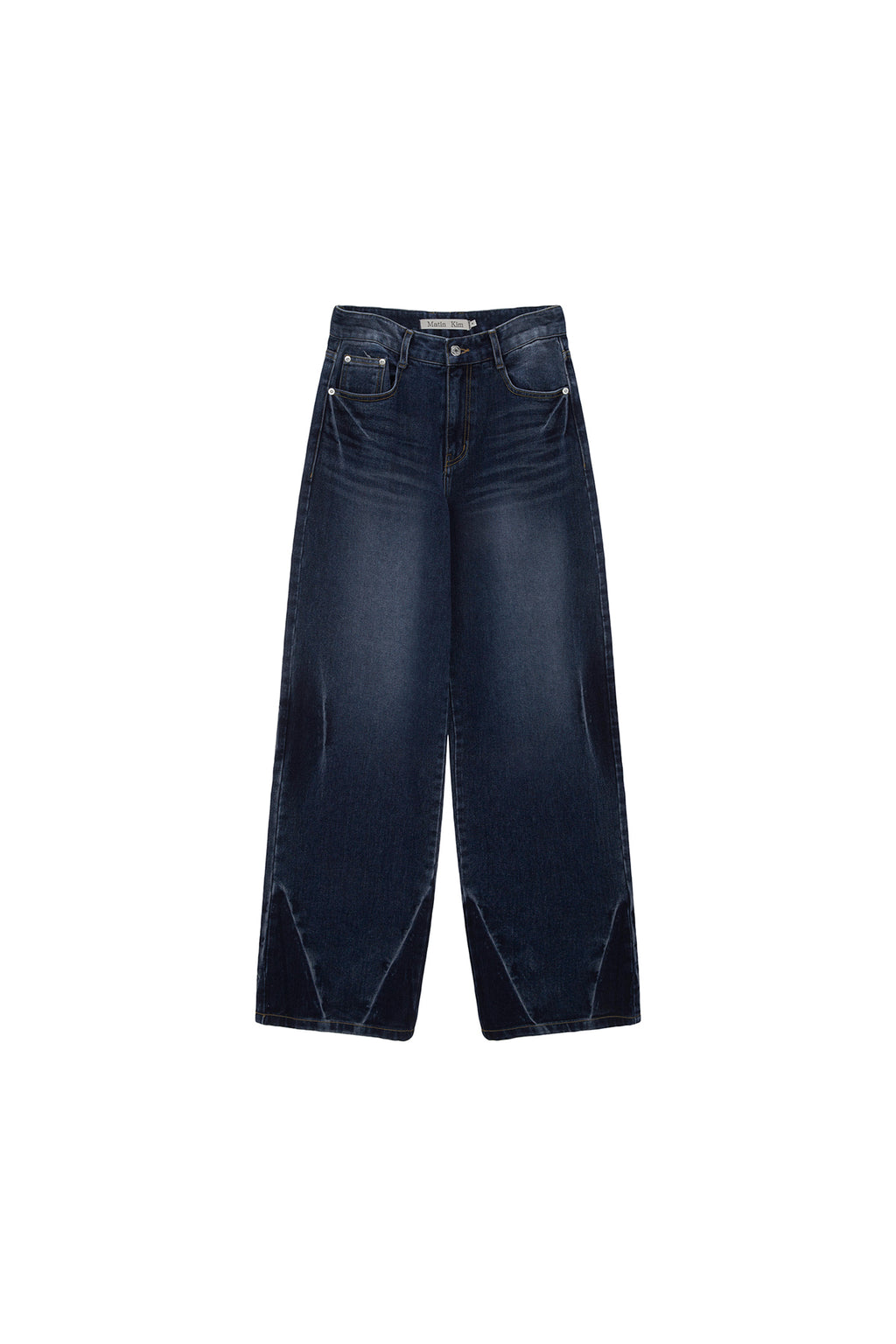 [matinkim] HEM WASHED POINT DENIM PANTS IN NAVY