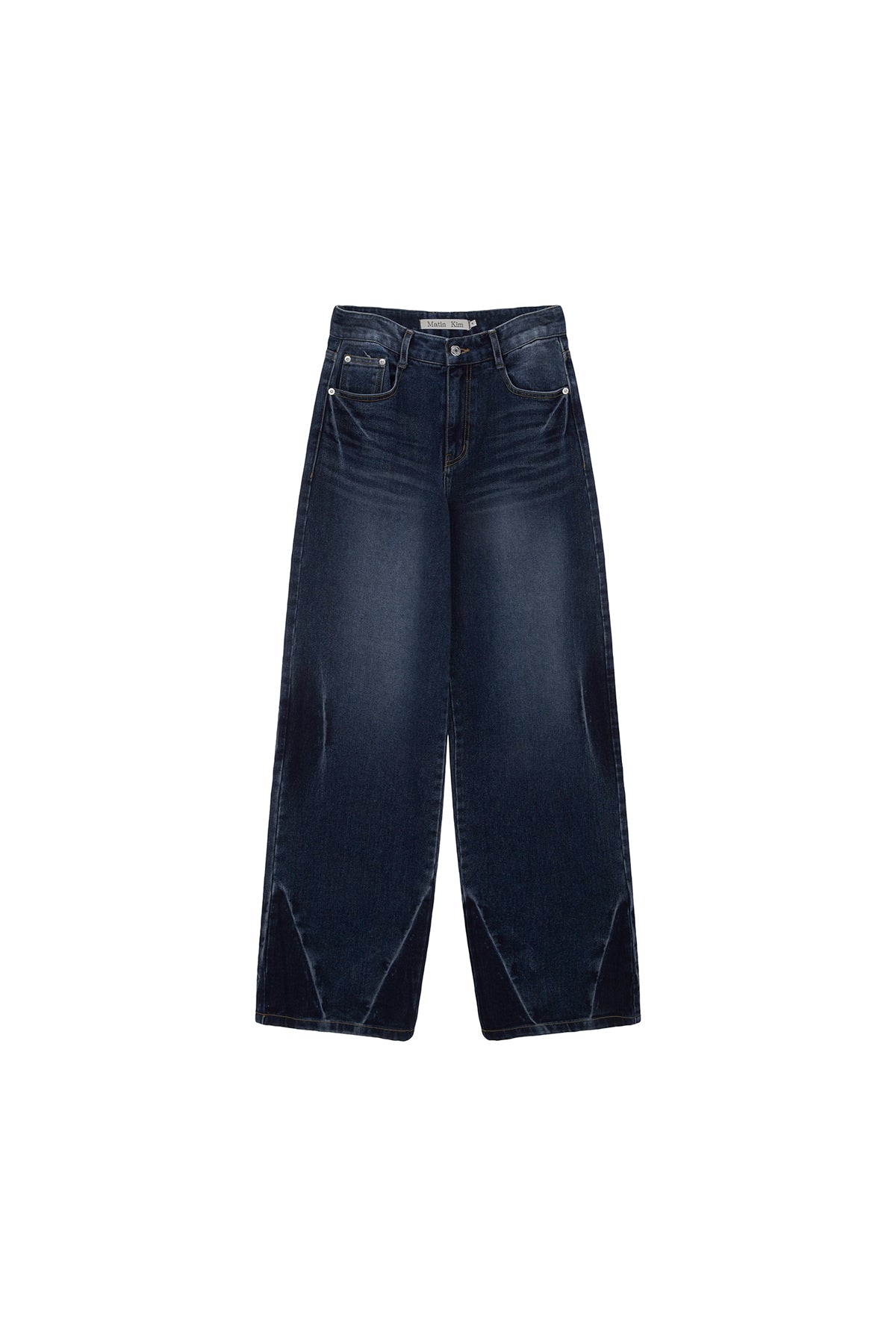 [matinkim] HEM WASHED POINT DENIM PANTS IN NAVY