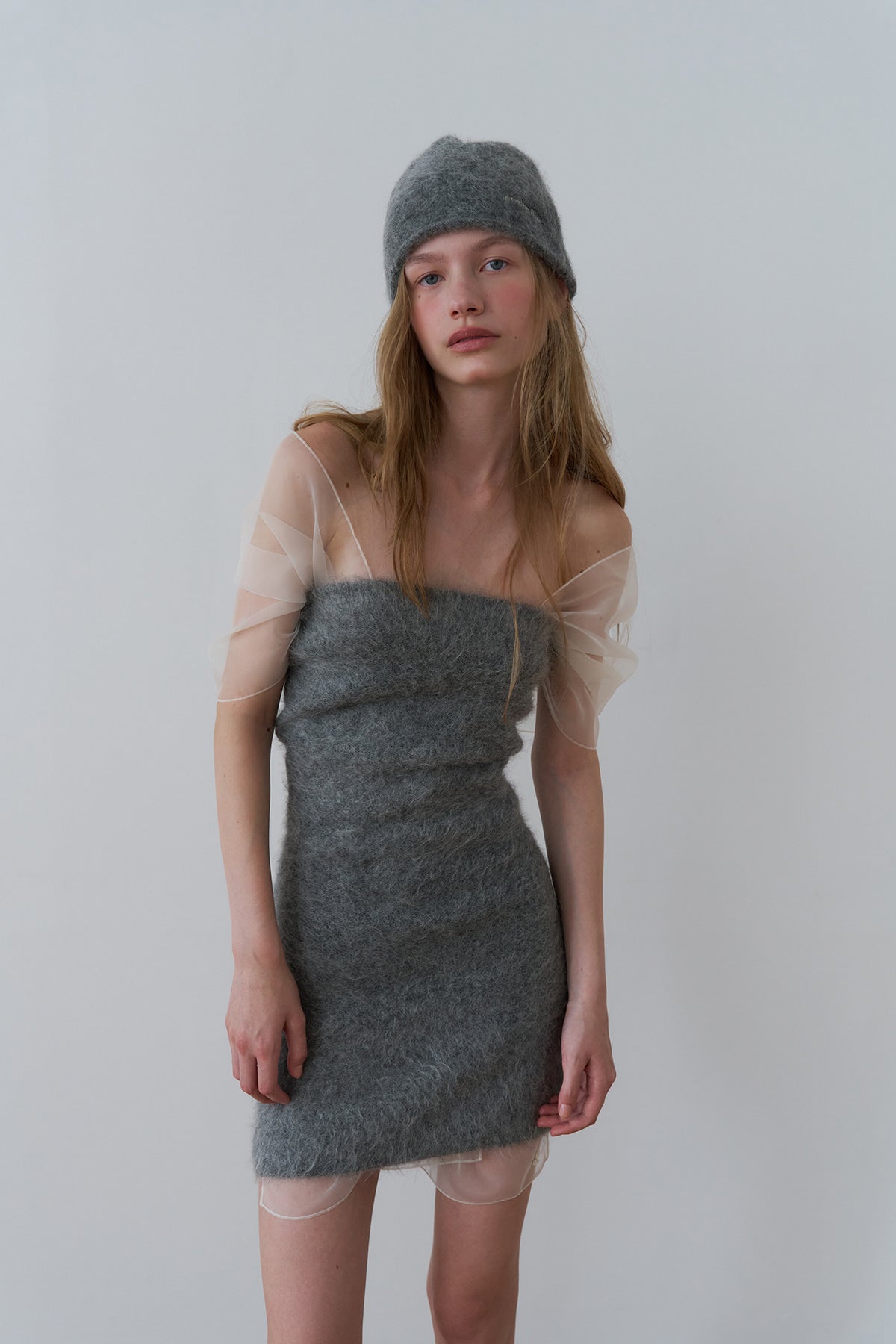 Overdueflair Hairy Knit Layered Tube Dress Grey