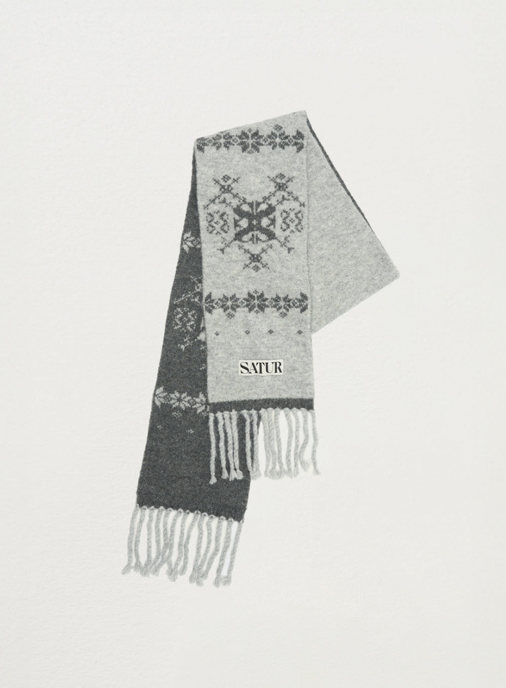 [satur] Nordic Intarsia Knit Muffler - Gray