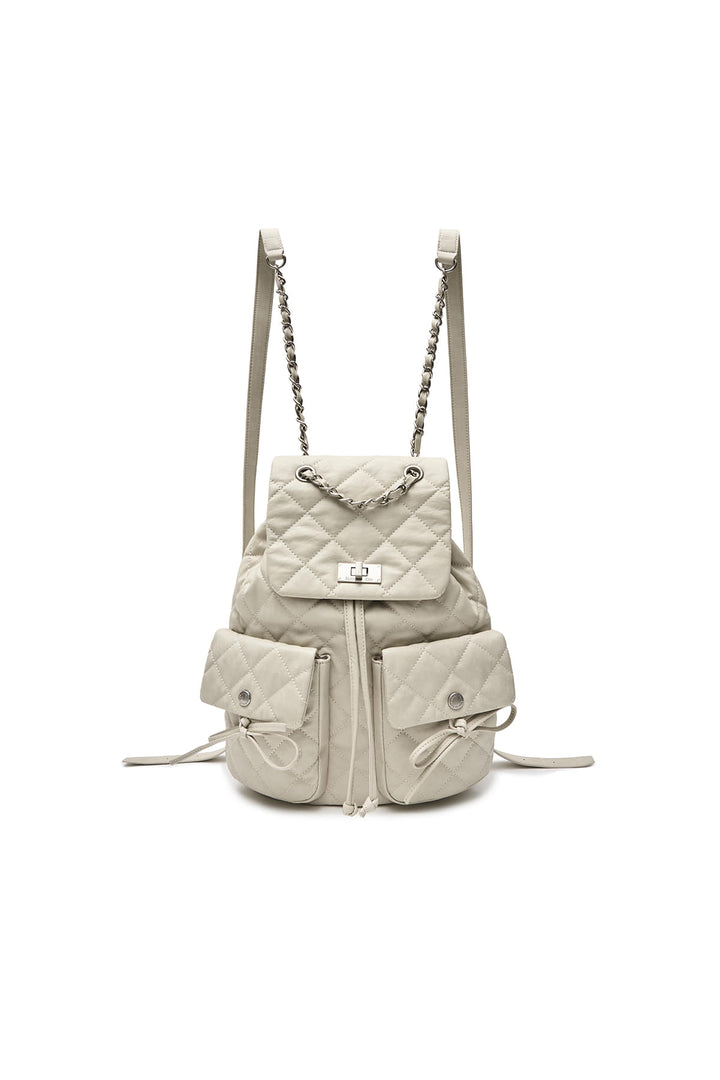 Matinkim Double Pocket Quilting Backpack IN Light Beige