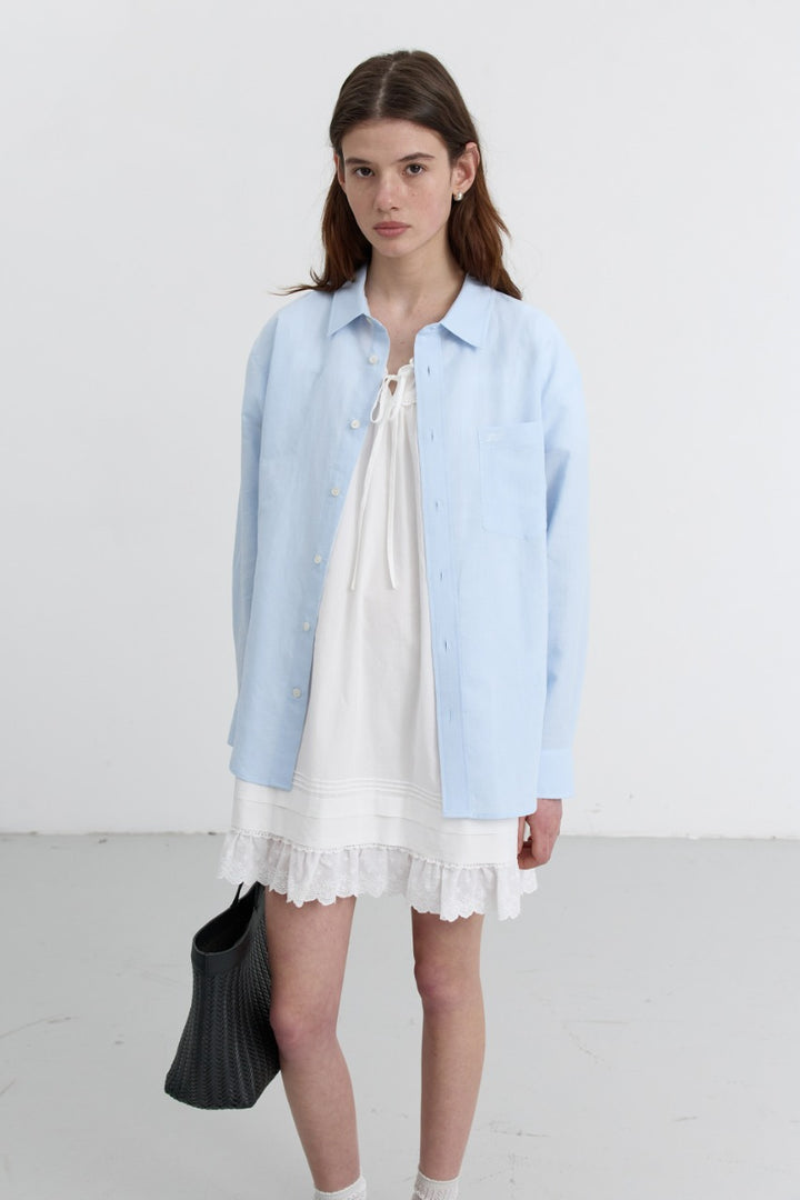 Dunst Unisex Classic Linen Shirt Soft Blue