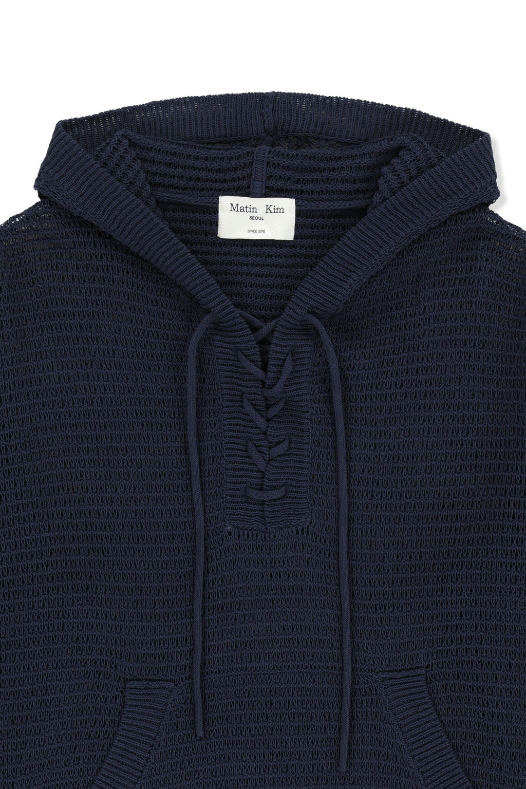 Matinkim Oversized Mesh Knit Hoodie IN Navy