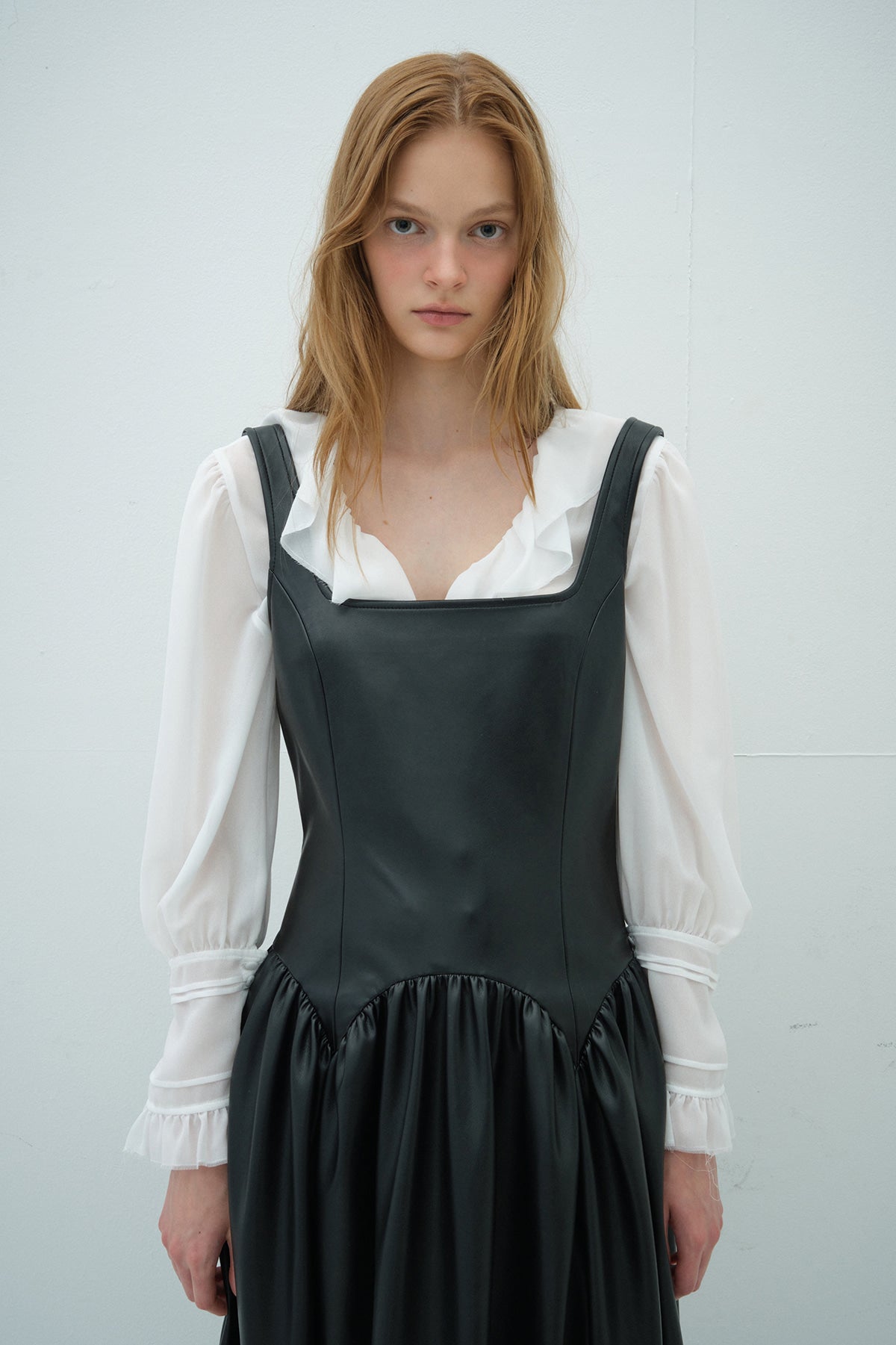 Overdueflair Square Neck Leather Long Dress Black