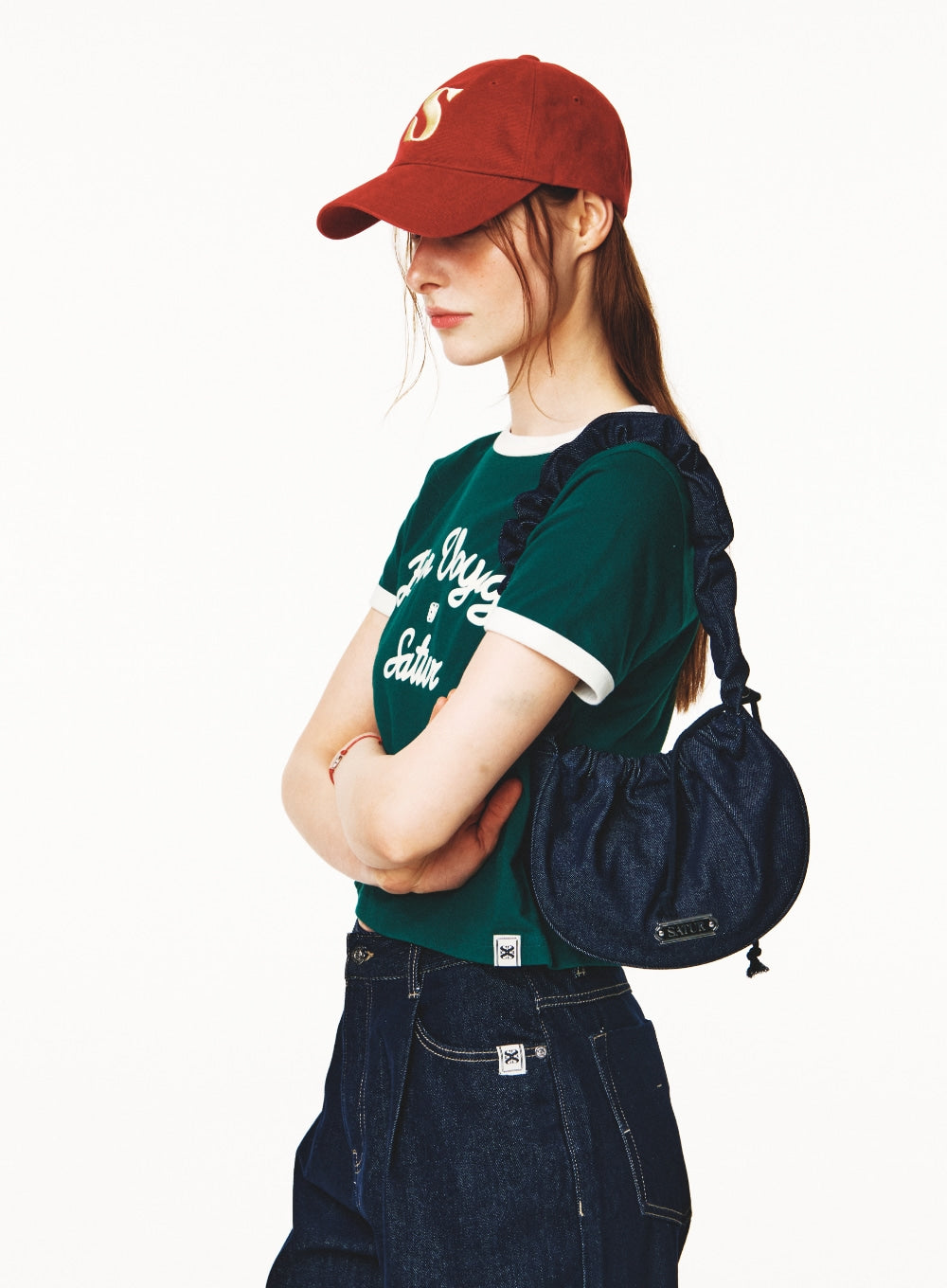 [satur] Scrunchie Small Denim Shoulder Bag - Indigo