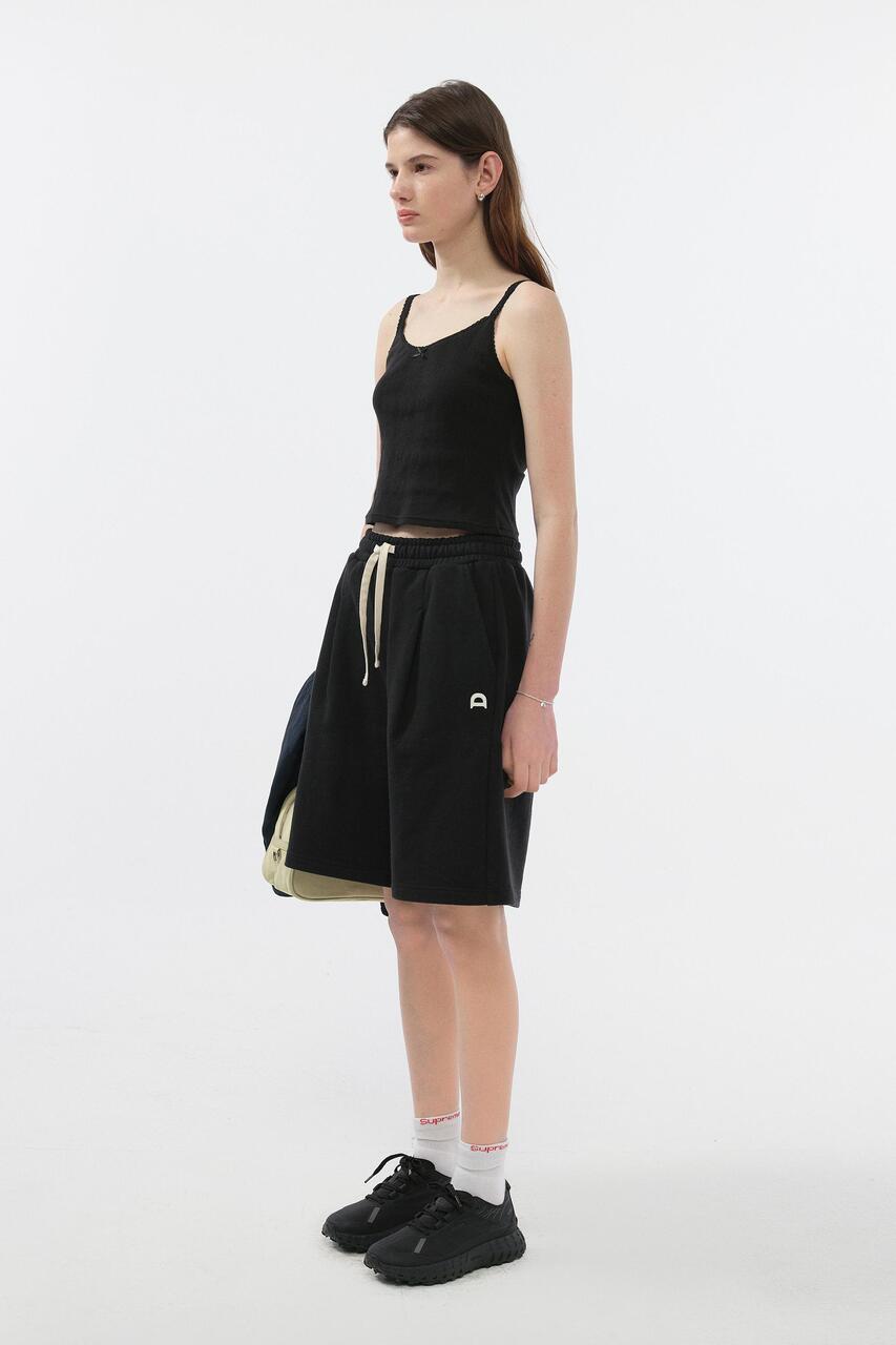 Dunst Unisex Leather Logo Sweat Shorts Black
