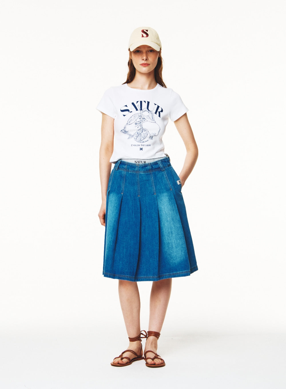 [satur] (W) Citron Crop Slim Fit T-Shirt - White