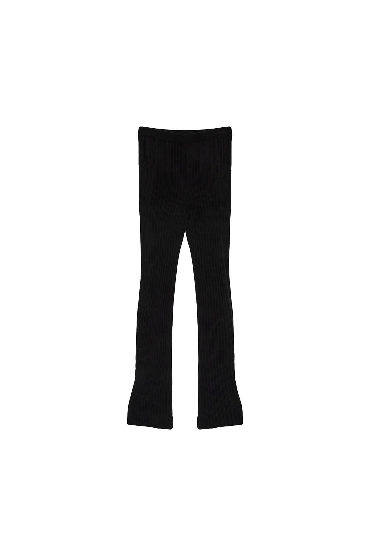 [matinkim] LAYERED KNIT BOOTS CUT PANTS IN BLACK