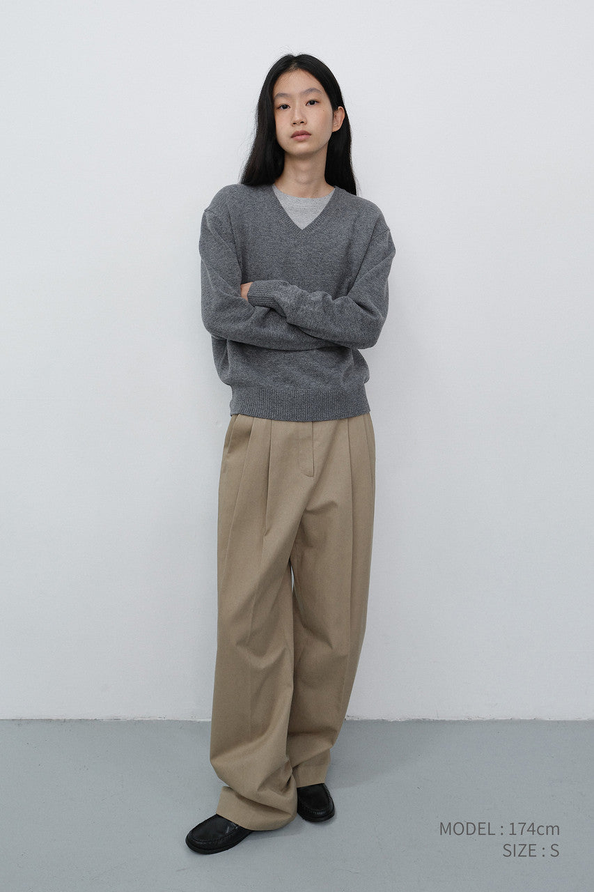 Dunst Double Pleated Wide Chino Slacks Beige