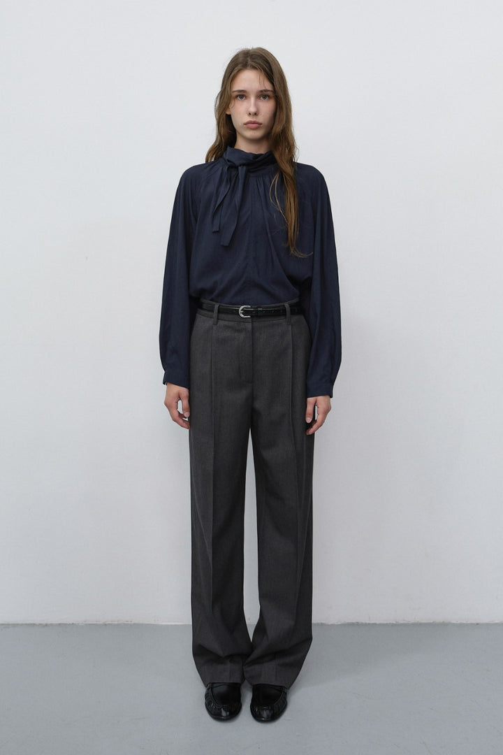 Dunst Pleated Semi-Wide Slacks Charcoal Grey