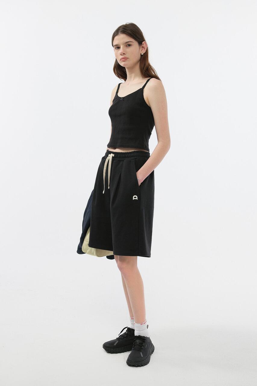 Dunst Unisex Leather Logo Sweat Shorts Black