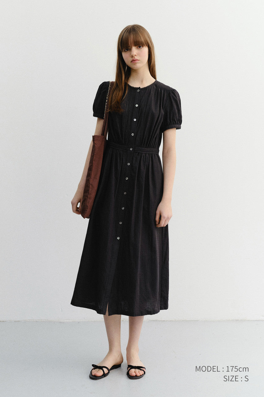 Dunst Maxi Shirring Half Sleeve Dress Black