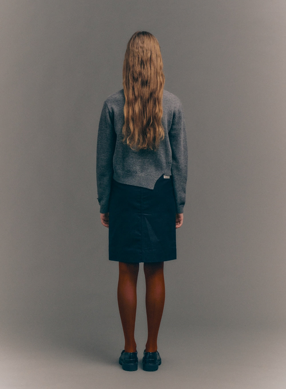 [satur] (W) Cotton Pencil Slit Skirt - Black