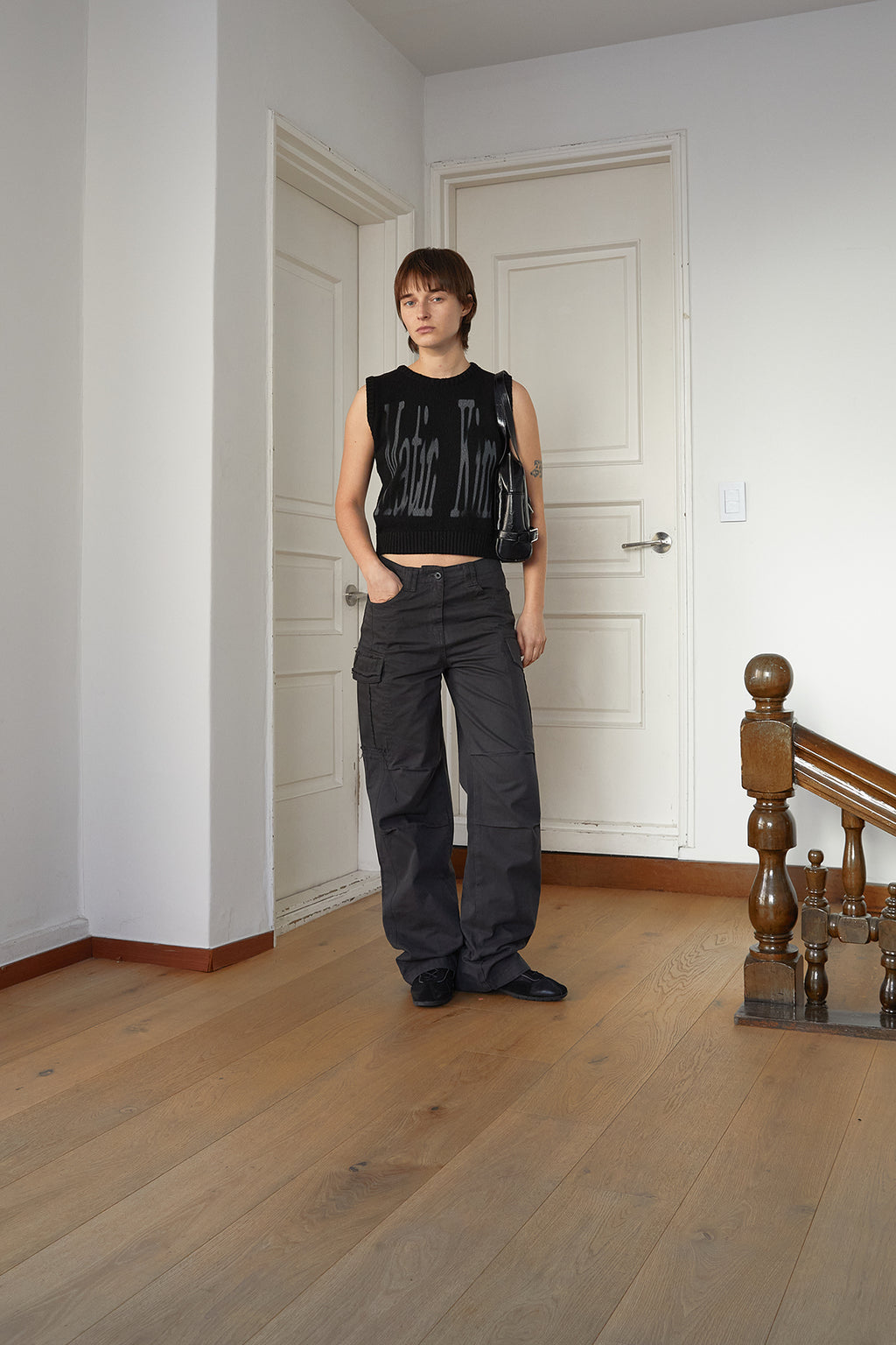 [matinkim] BIG LOGO PRINTING KNIT VEST IN BLACK