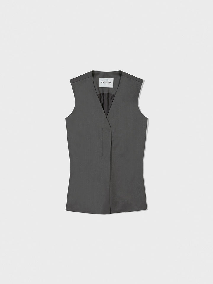 Low Classic Waist Point Wool Vest Grey