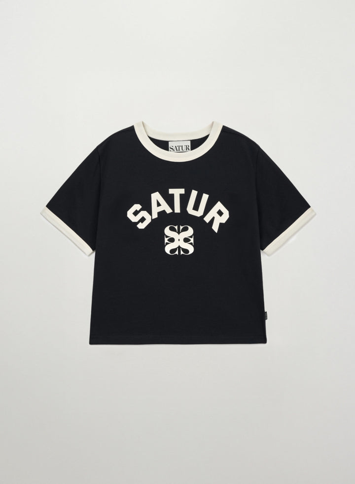 Satur (W) Arch Logo Ringer T-Shirt - Black