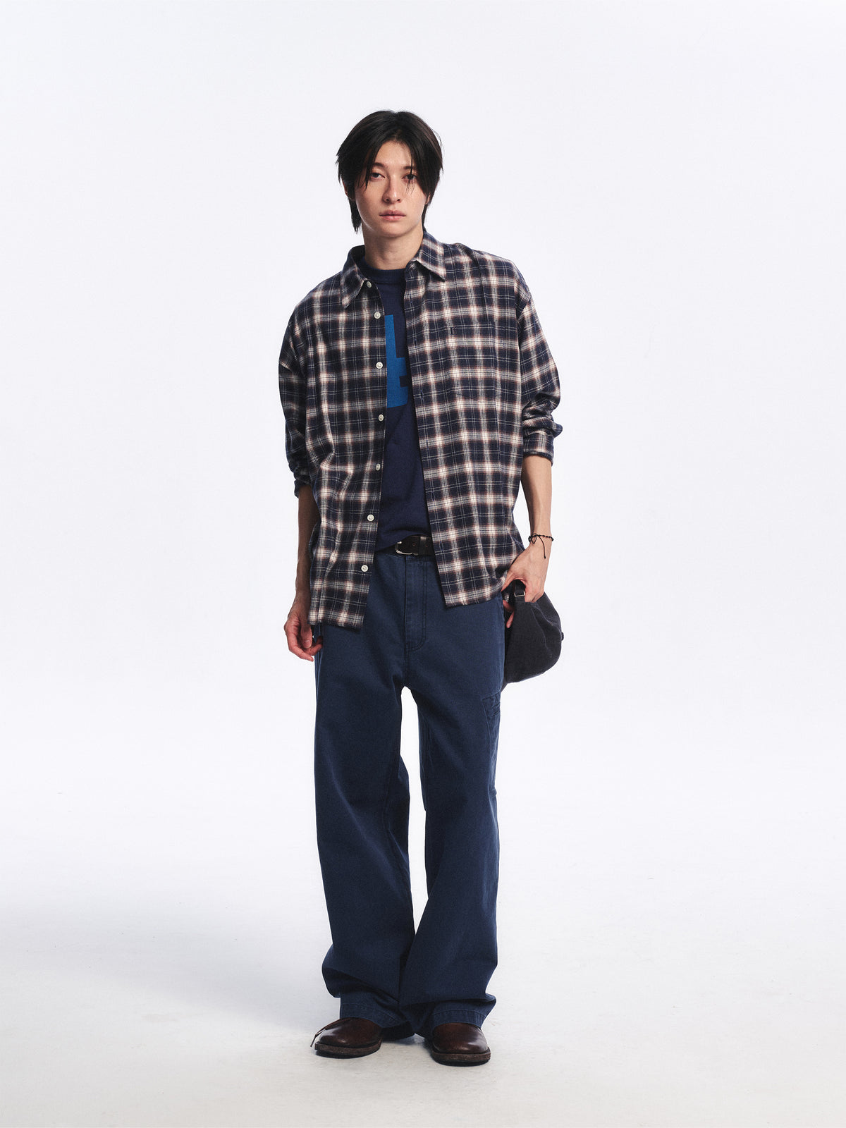 Low Classic Oversized Lc Flannel Checked Shirt Navy