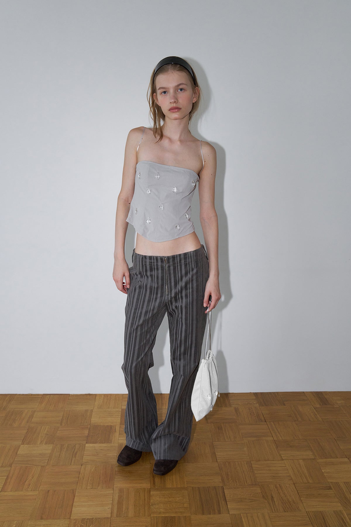 Overdueflair Jewel Impact Corset Top Light Grey