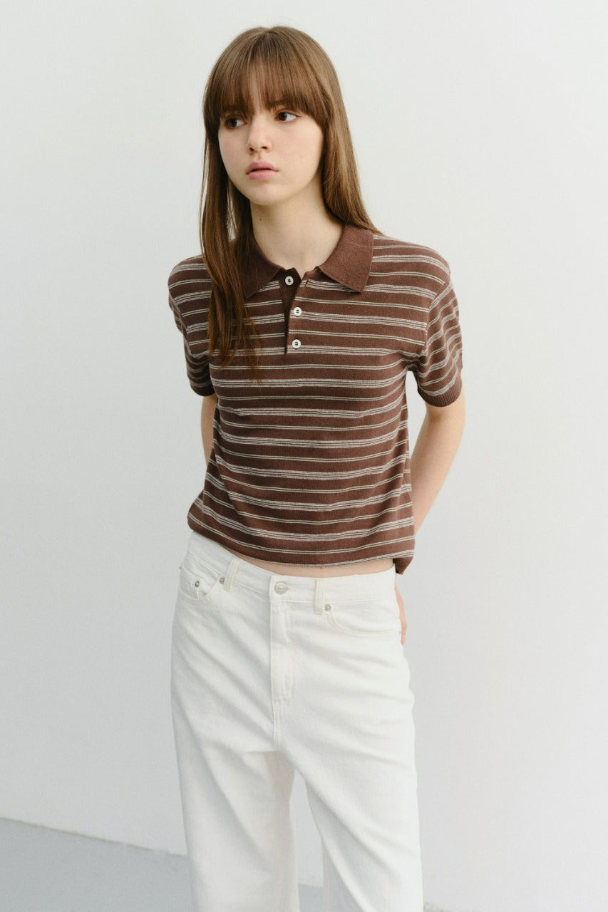 Dunst Unisex Striped Polo Knit Brown Mint