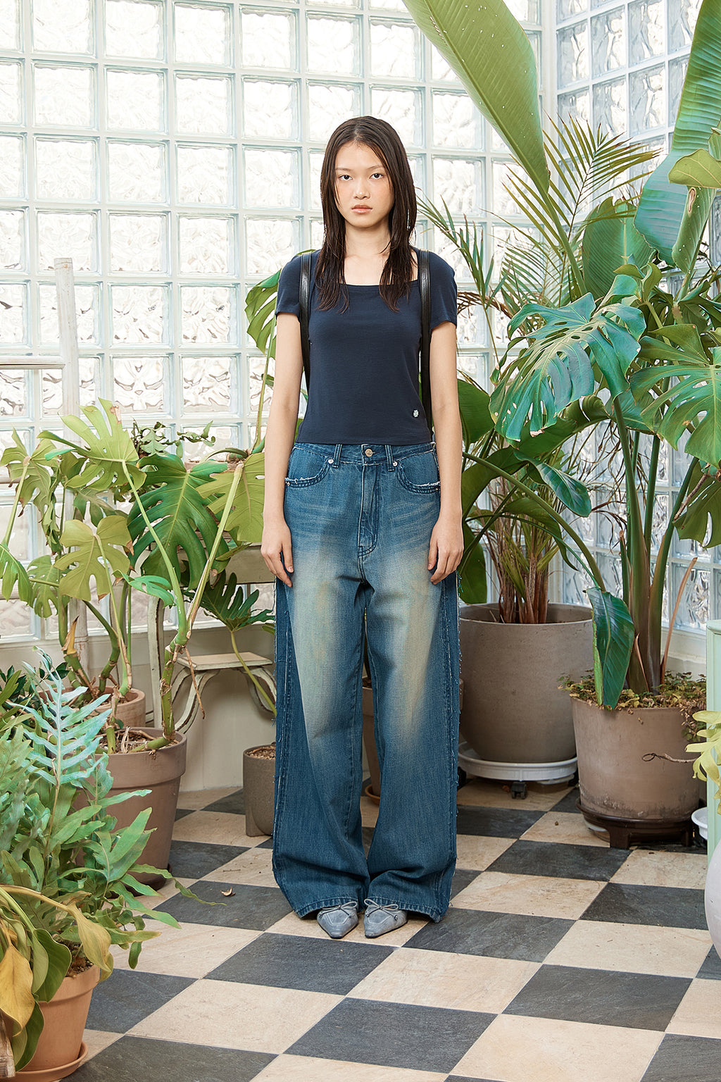 [matinkim] ROUGH CUT LINE POINT DENIM PANTS IN BLUE