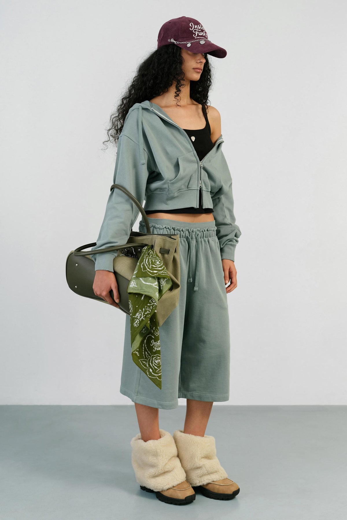 Instantfunk Washed Cropped Hoodie - Mint