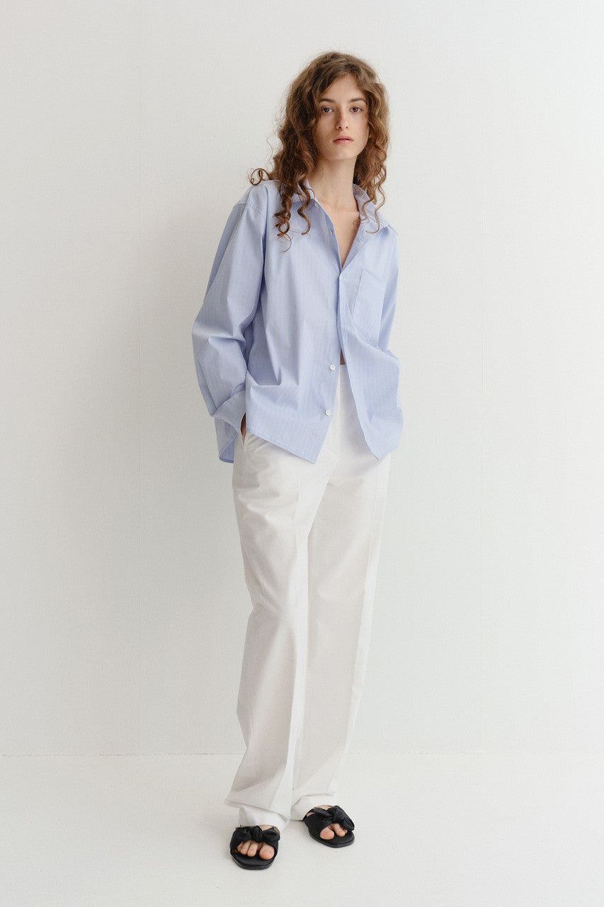 Dunst Unisex Cropped Striped Shirt Blue Stripe