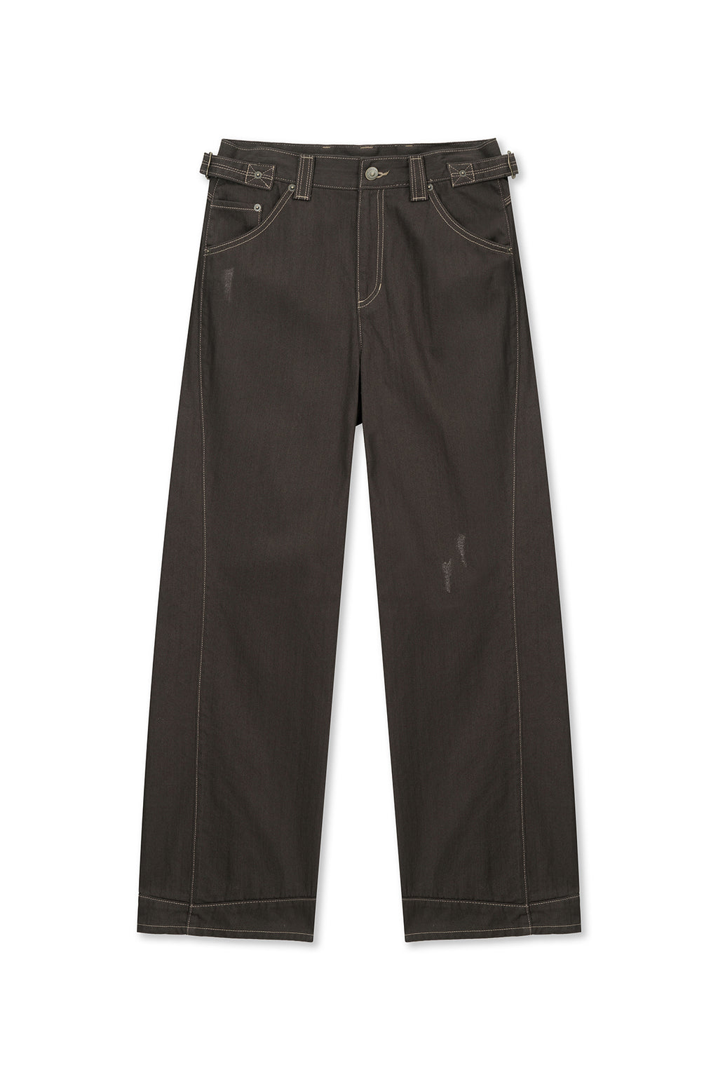 Matinkim Waist Buckle Stitch Point Twill Denim Pants IN Brown