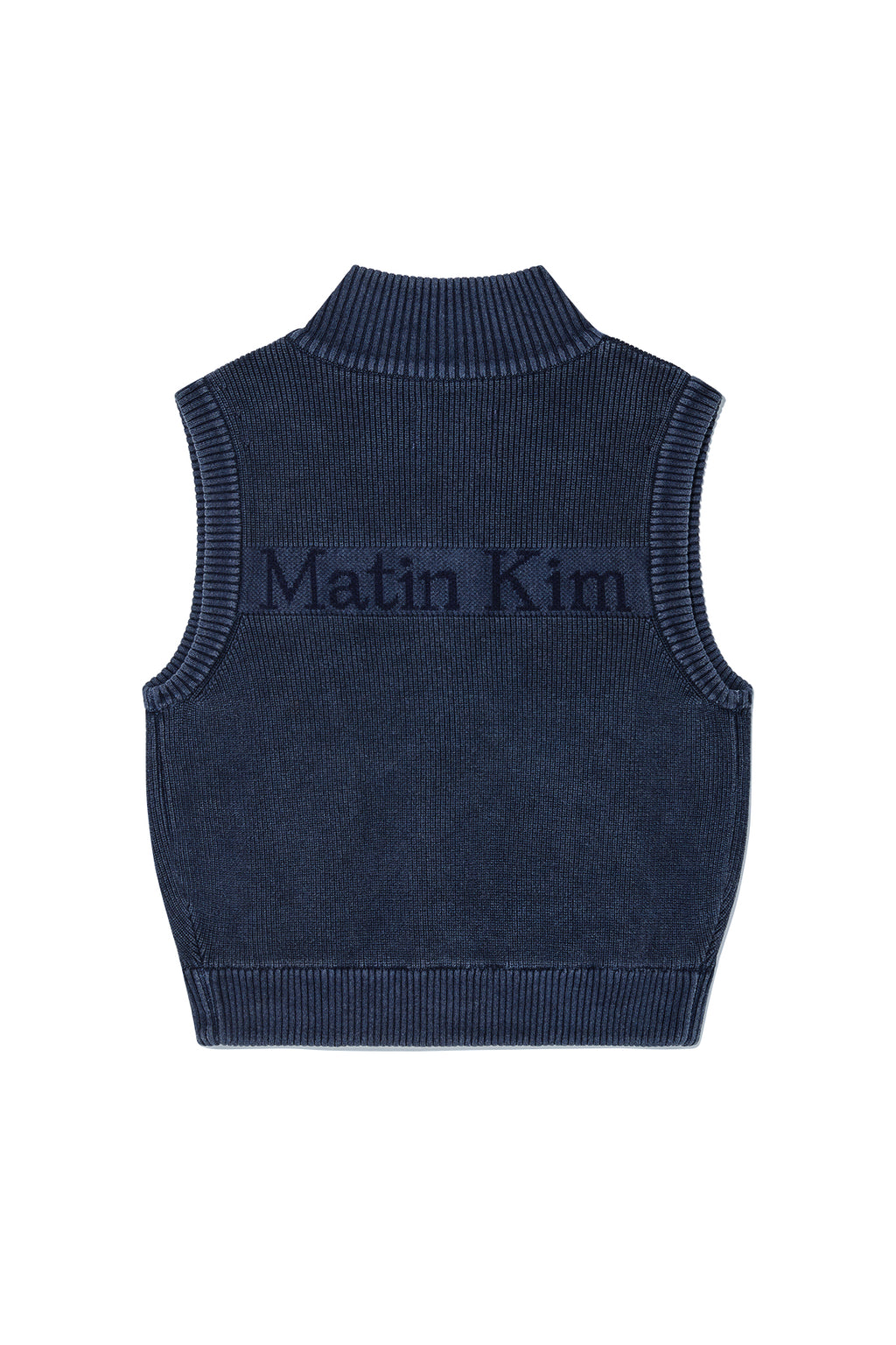 [matinkim] LOGO POINT WASHED KNIT VEST FOR WOMEN IN NAVY