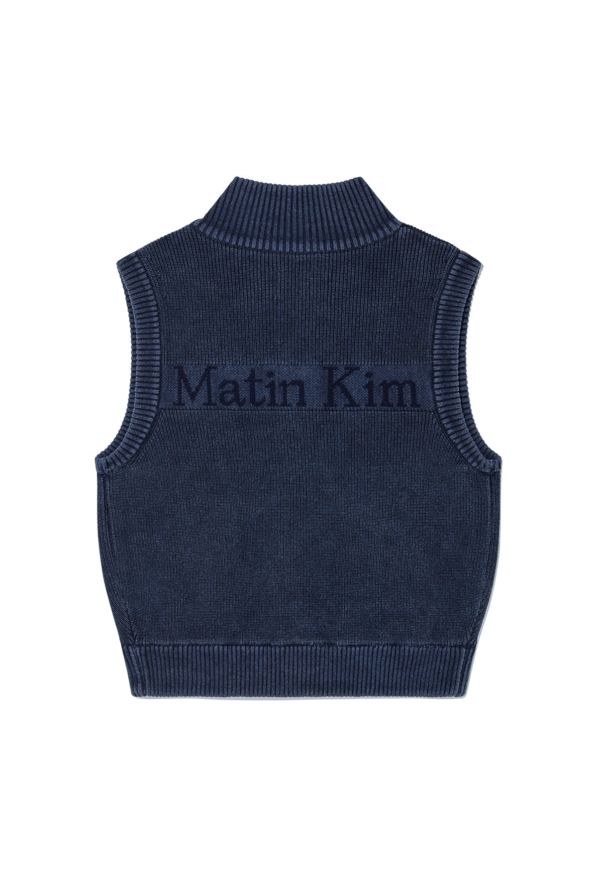 [matinkim] LOGO POINT WASHED KNIT VEST FOR WOMEN IN NAVY