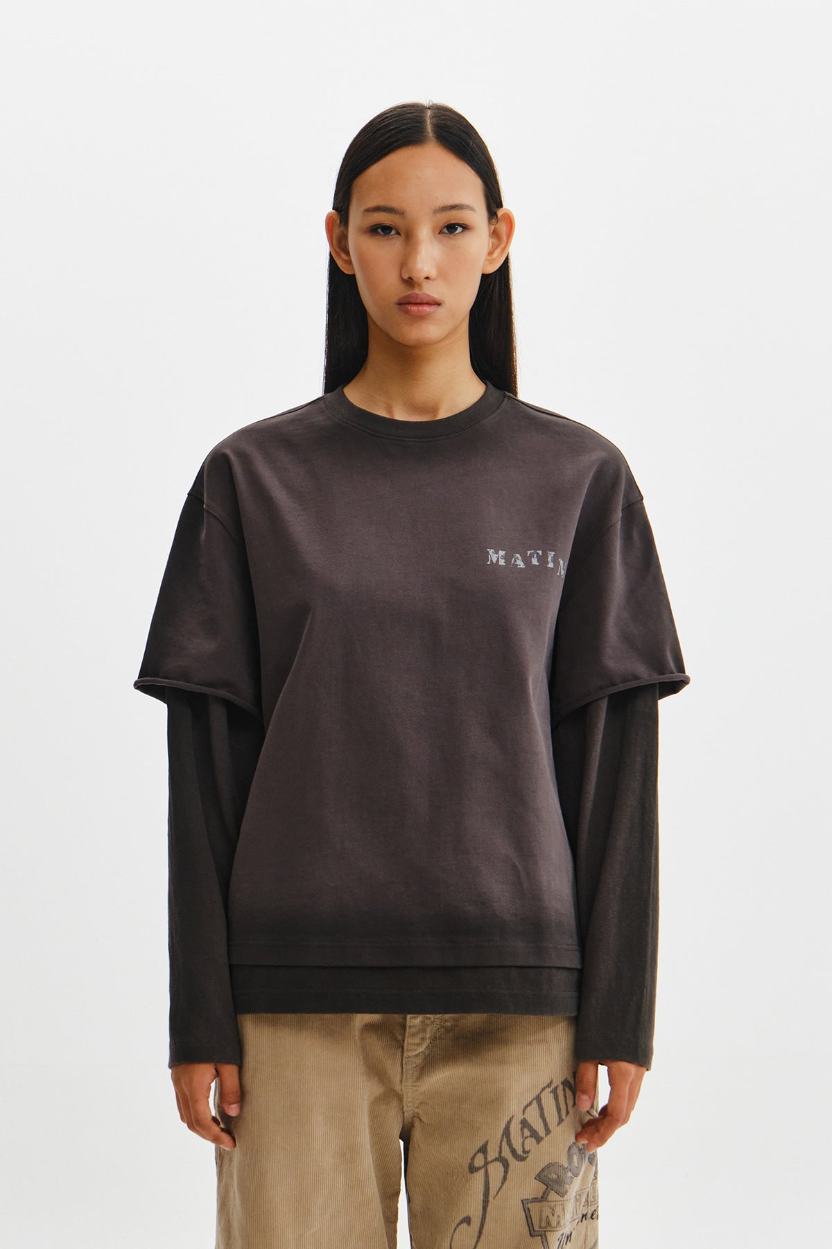 Matinkim Dust Washed Logo Layered Top IN Charcoal