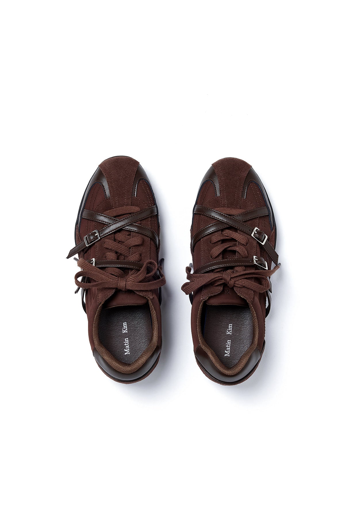Matinkim Cross Strap Suede Block Sneakers IN Brown
