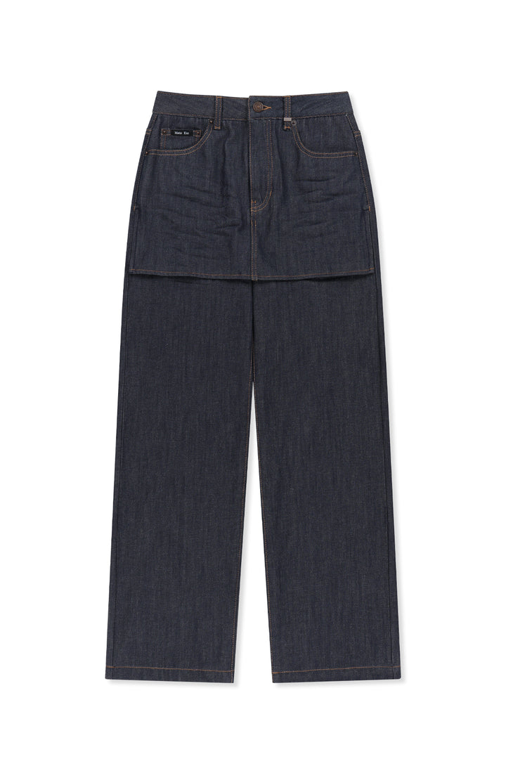 Matinkim Skirt Overlay Denim Pants IN Dark Navy