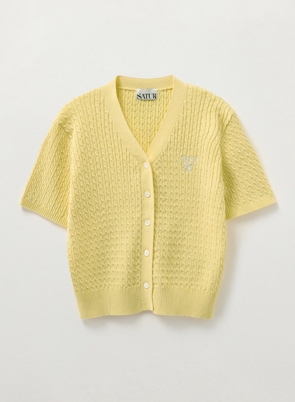 [satur] (W) Cable Knit Half Cardigan - Yellow